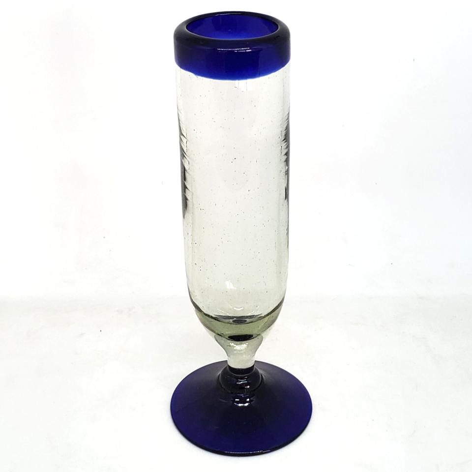 Cobalt Blue Rim Glassware / Cobalt Blue Rim 6 oz Champagne Flutes (set of 6) / Beautifully crafted champagne flutes for important celebrations!, enjoy toasting with your favorite champagne or sparkling wine in stylish fashion!
